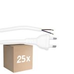 Voordeelpak 25x Noxion Euro Voedingskabel - C7 Europlug + Open uiteinden - Wit 2m - 2 pole 0,75mm2